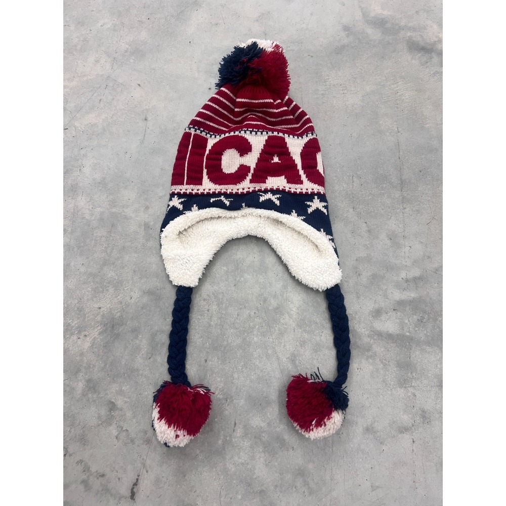 Robin Ruth Chicago Beanie Hat Unisex Multicolor One Size Knit Fleece Earflap Pom